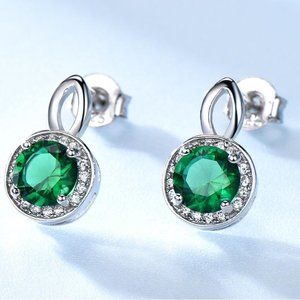 ROUND GREEN CUBIC ZIRCONIA, OVAL DESIGN EARRINGS